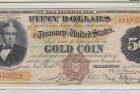 Scarce “Triple Sig” Series 1882 $50 Gold Certificate Found in Old Book - PCGS Banknote