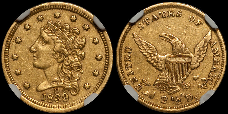 1839-D $2.50 NGC EF45 CAC. Dahlonega quarter eagles - Images courtesy Doug Winter