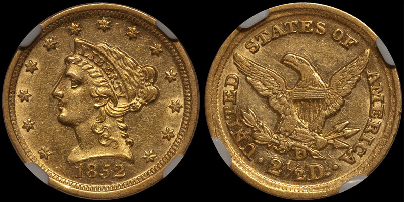 1852-D $2.50 NGC AU58 CAC. Dahlonega quarter eagles - Images courtesy Doug Winter
