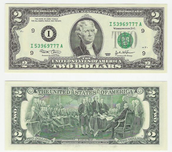 1976 1995 2003 2009 2013 Federal Reserve Notes Two Dollar Bill $2 Bills 