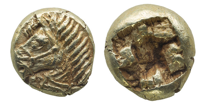 Electrum Hemihekte.  Bridled Horse.  Ionia. c. 625-600 BCE.  11 mm, 1.18 gm