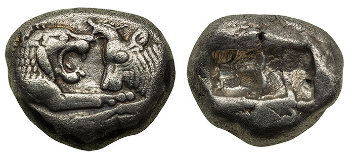 AR Stater.  Kroisos, c. 550 BCE.  Sardes Mint.  16x18.5 mm, 10.69 gm.