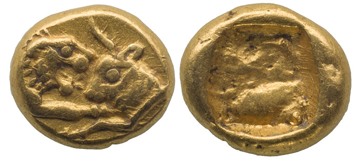 AV Myshemihekte.  Kroisos, c. 550 BCE.  Sardes Mint.  6 mm, .66 gm.