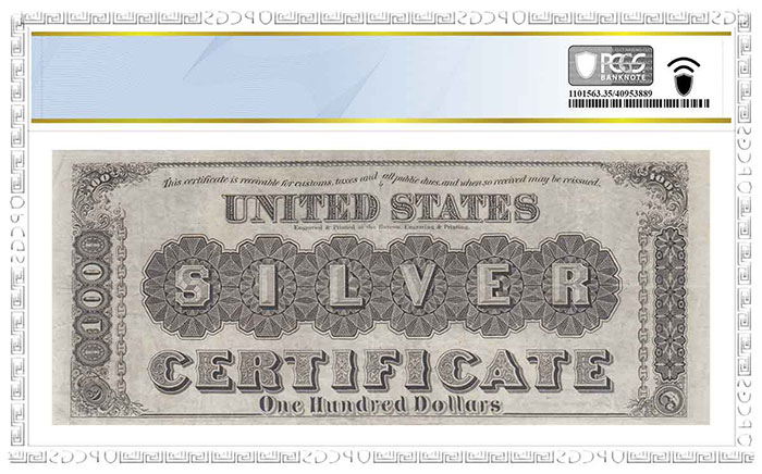 PCGS Banknote Grades Rare Series of 1880 “Black Back” $100 Silver Certificate