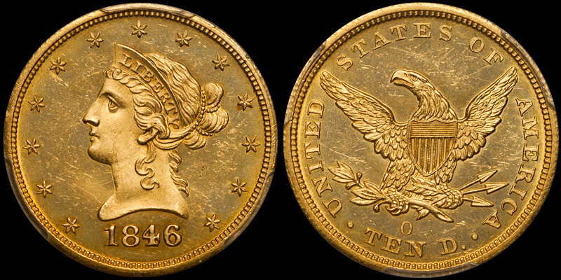 1846-O No Motto New Orleans Eagle $10.00 PCGS MS64 CAC. Images courtesy Douglas Winter Numismatics (DWN)