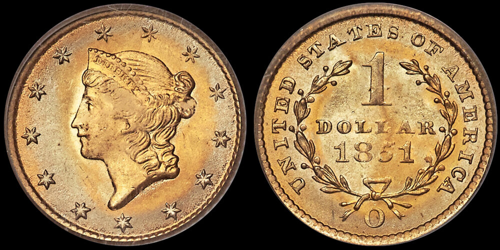 1851-O $1.00 PCGS MS66, COURTESY OF HERITAGE