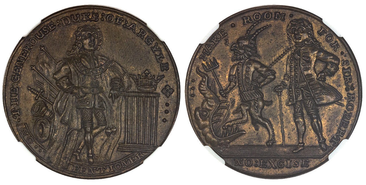 GREAT BRITAIN. The Duke of Argyll and Sir Robert Walpole. 1741 Bronze Medal. NGC MS65. Atlas Numismatics