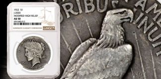 Fifth 1922 Modified High Relief Peace Dollar Pattern Discovered and Certified by NGC