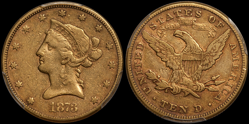 1873-CC $10.00 PCGS VF30 CAC