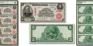 Exceptional Macon Georgia Red Seal Serial Number 1 Sheet in Stack's Bowers ANA Auction