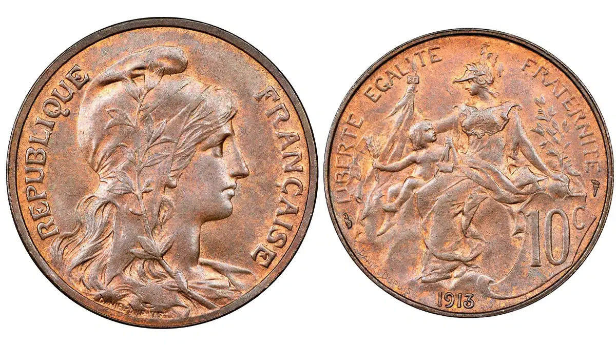 1913 France 10 Centimes copper coin. Image: NGC.