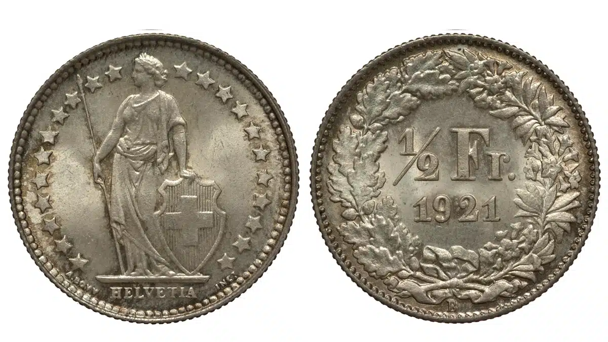 1921 Swiss 1/2 Franc. Image: Adobe Stock.