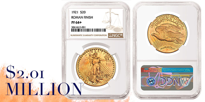 NGC-Certified 1921 Double Eagle Realizes Over $2 Million at Heritage Auction