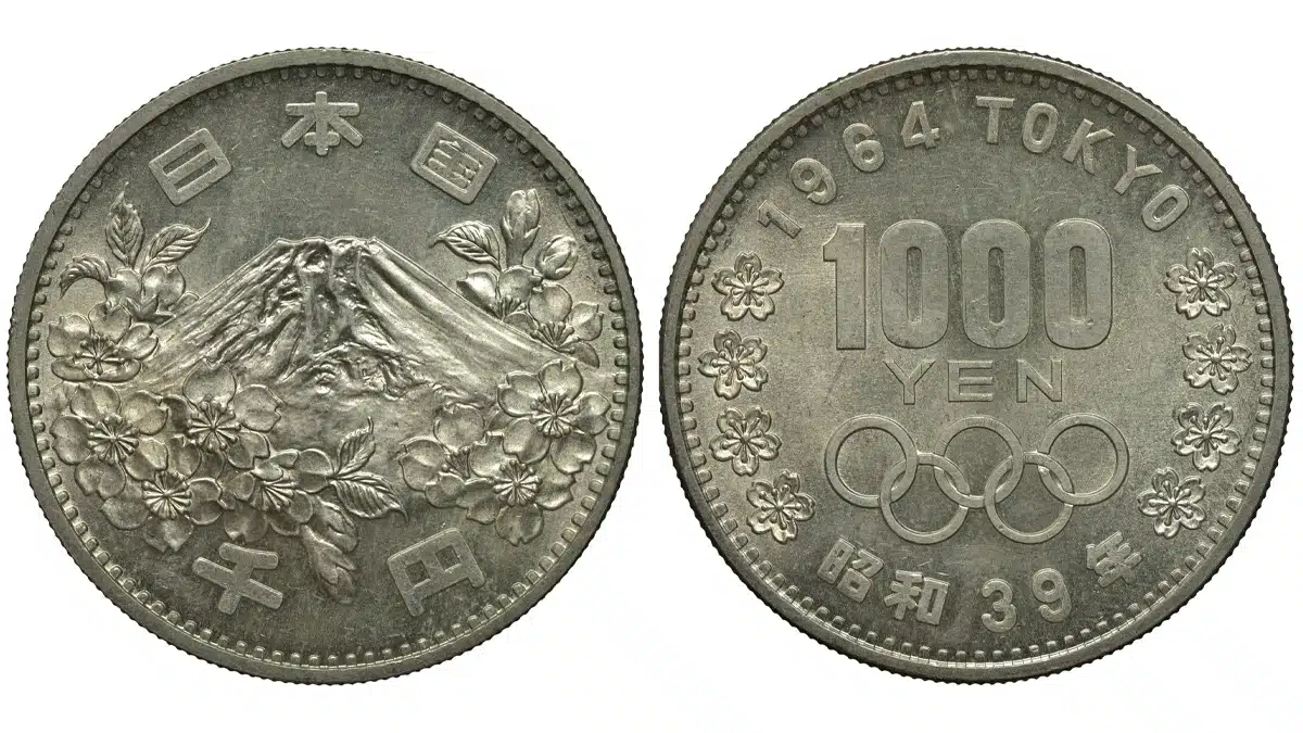 1964 Japan 1000 Yen Tokyo Olympics Commemorative coin. Image: Adobe Stock.