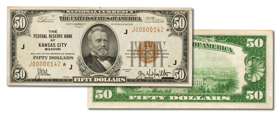 La subasta de agosto de CCO presentará un raro reemplazo de Kansas City de $ 50 de 1929 de la colección Gary Burhop de billetes de banco de la Reserva Federal - Stack's Bowers Galleries