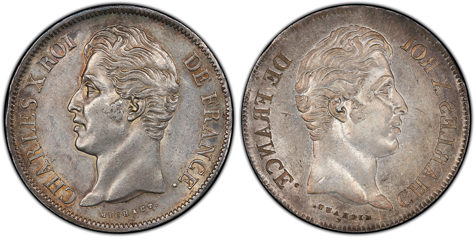 France (1827-30) 5 Francs Full Brockage on Reverse Error PCGS AU58