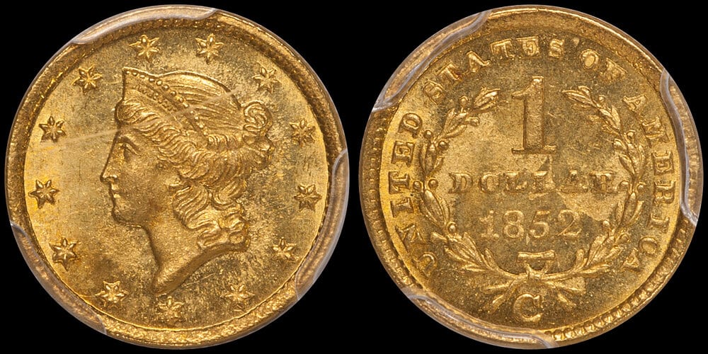 1852-C Gold $1.00 PCGS MS65 CAC. Image courtesy Doug Winter
