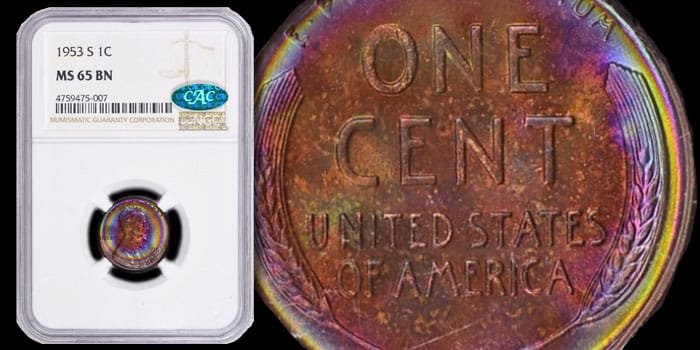 GreatCollections Offering 1953-S Lincoln Cent With Spectacular Target Toning