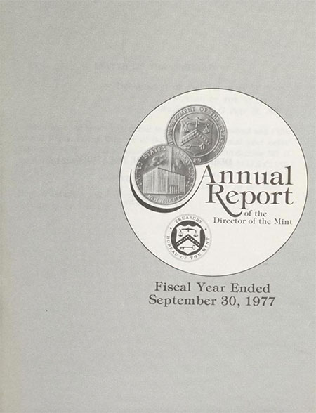 The cover of the 1977 United States Mint Annual Report