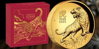 Perth Mint - Australian Lunar Series III 2022 Year of the Tiger 1oz Gold Proof High Relief Coin