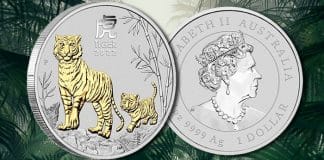 Perth Mint - Australian Lunar Series III 2022 Year of the Tiger 1oz Silver Gilded Coin