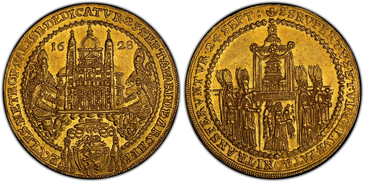 AUSTRIAN STATES. Salzburg. Paris von Lodron. (Prince-Archbishop, 1619-1653). 1628 AV 4 Ducats. PCGS MS61. - Atlas Numismatics