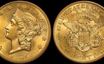 1851-O $20.00 PCGS MS62, as photographed for Doug Winter's Gold Coins of the New Orleans Mint book