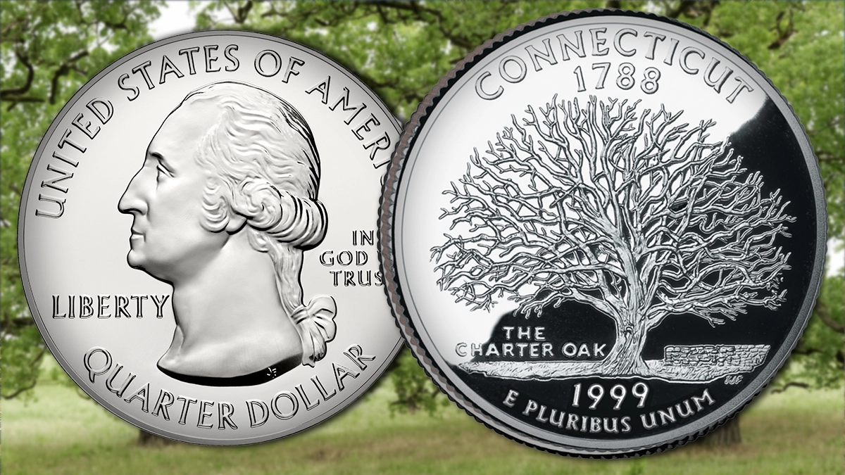 This is an image of a 1999 Connecticut State Quarter. Image: US Mint / Adobe Stock.