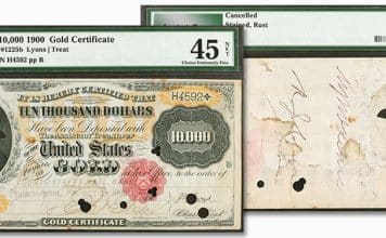 Popular 1900 $10,000 Gold Certificate Featured in January 2022 Stack's Bowers CCO Auction