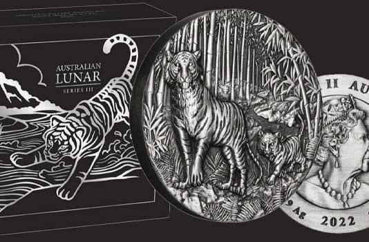 Perth Mint Issues 2oz Silver Antiqued Year of the Tiger Coin
