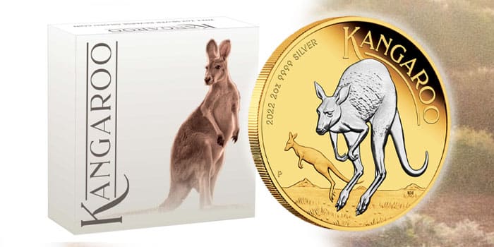 Perth Mint Issues 2oz Silver Reverse Gilded Australian Kangaroo Coin