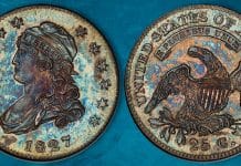 Beautiful Original 1827/3 Capped Bust Quarter Offered by GreatCollections