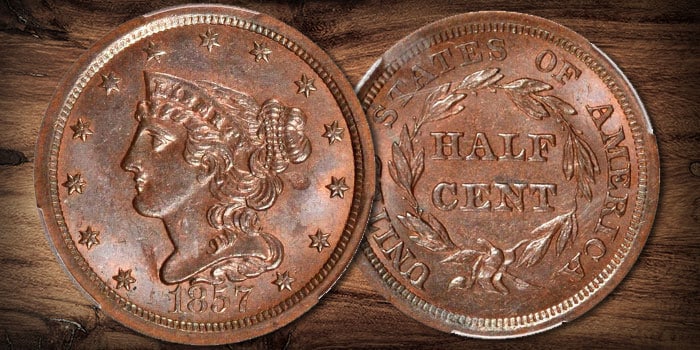 Estados Unidos 1857 Medio centavo de cabello trenzado