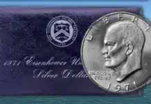 1971-S Eisenhower Dollar with its original blue government packaging.