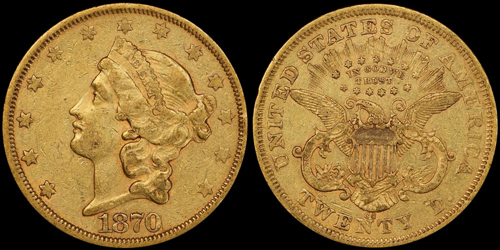 1870-CC $20.00 PCGS EF45 CAC, LOT 5413