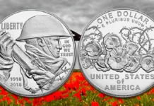 2018 World War I Centennial Commemorative Dollar coin. Image: U.S. Mint / CoinWeek.
