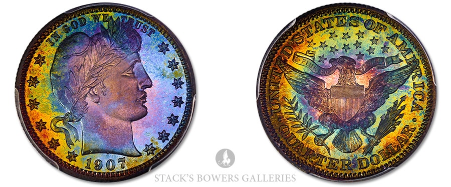 Rainbow Proof Barber Quarter Featured in June 2022 Stack's Bowers Showcase Auction
