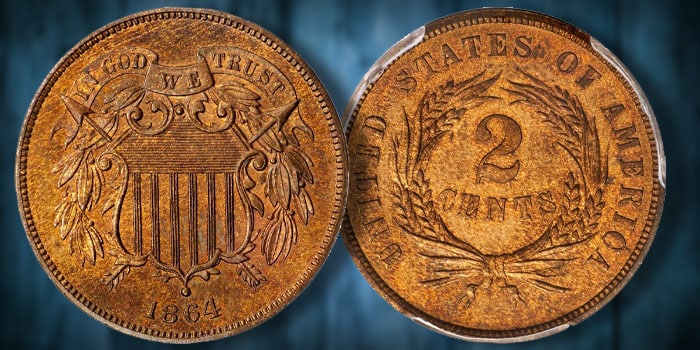 United States 1864 Large Motto Two Cent Piece