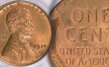 GreatCollections - 1914-S Lincoln Cent MS 65 RD With a CAC Certification