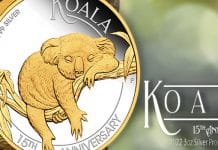Perth Mint Celebrates 15th Anniversary of Silver Koala With Gilded Coin