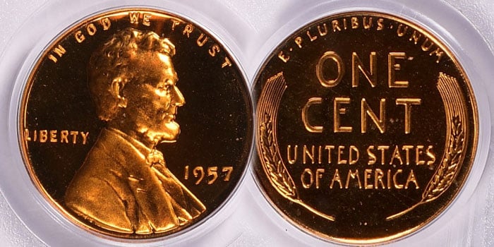 GreatCollections Rare Deep Cameo Proof 1957 Lincoln Cent