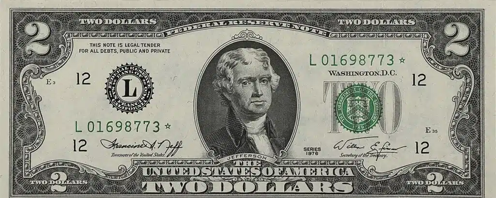 Series of 1976 $2 Bill Replacement note.