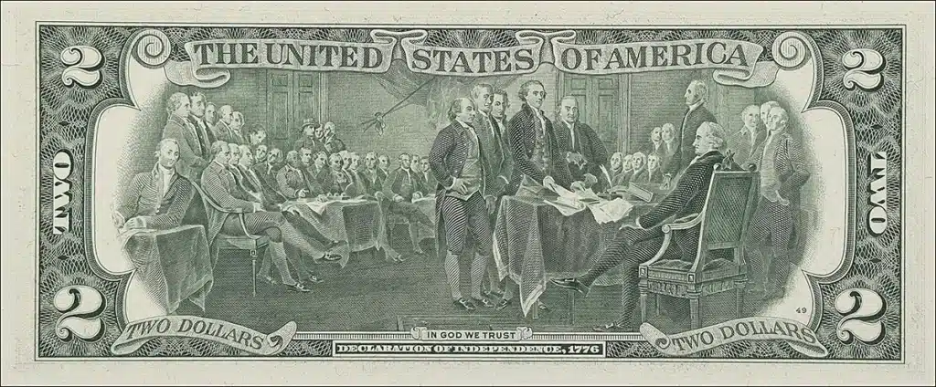 New for the 1976 $2 bill was an engraving depicting the signing of the Declaration of Independence.