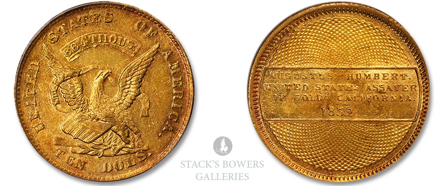 Mint State 1852 Humbert $10 Gold Coin Featured in Stack's Bowers August 2022 Showcase Auction