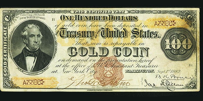 1882 $100 Gold Certificate Worth $700,000+ in Heritage Auction