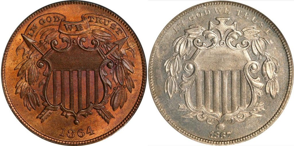 Two-Cent Piece and Shield Nickel. Image: CoinWeek.