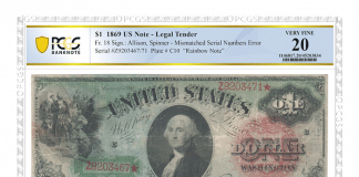 Noteworthy Notes: 1869 $1 Legal Tender Rainbow Note Error