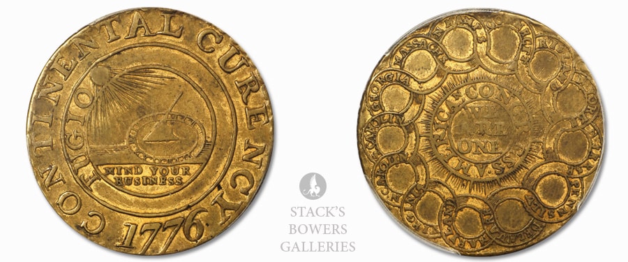 Exceedingly Rare Brass Continental Dollar in Stack's Bowers Winter 2022 Showcase Auction