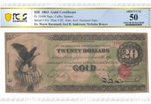 PCGS Grades Ultra-Rare 1863 $20 Gold Certificate