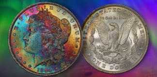 Rainbow Toned 1884-O Morgan Dollar Offered by GreatCollections